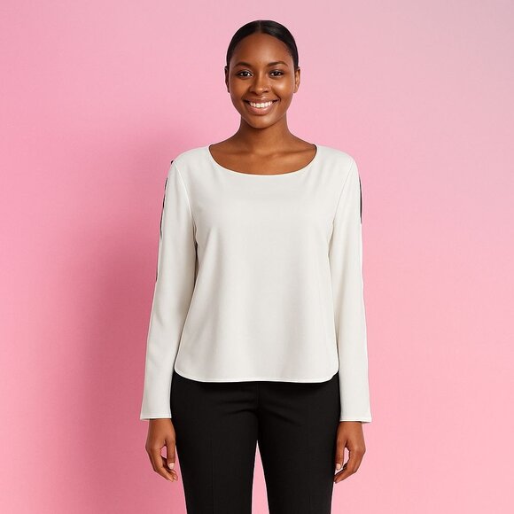 Ramy Brook Ivory Long Sleeve Blouse Medium Minimalist Career Chic Workwear - Picture 4 of 10